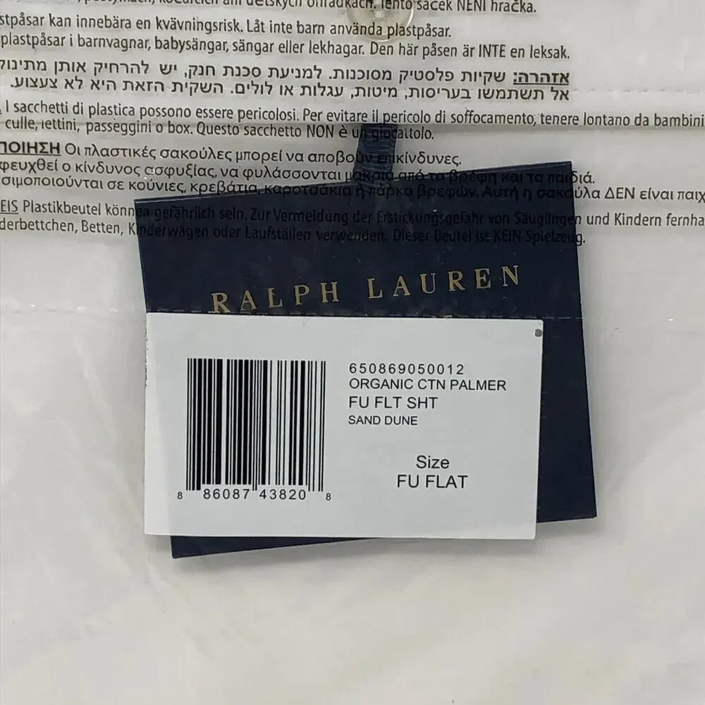 Ralph Lauren Organic Cotton Percale Palmer Full Flat Sheet White Sand Dune New